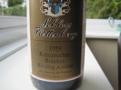 Kreuznacher Bruckes Riesling Auslese 1989 Reichsgraf von Plettenberg