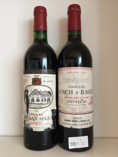 1983 Bordeaux: Chateau Lynch Bages (1 bottle) and Chateau Rauzan Segla (1 bottle) September Lot 15.