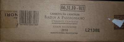 Marchese Antinori Badia a Passignano, Gran Selezione 2010 [OWC of 1 magnum] [October Lot 222]