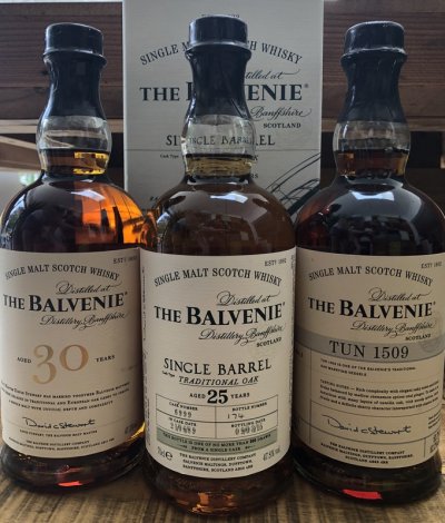 Collection 3 bottles Balvenie Whisky, 1 Bottle of 30 Years Old, 1 Bottle of 25 Years Old Single Barrel & 1 Bottle of Tun #1509