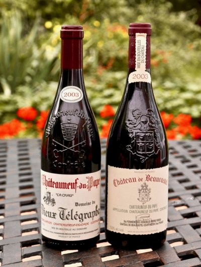 2003 Chateau Beaucastel (RP 92+) and 2003 Domaine de Vieux Telegraphe La Crau (RP 92) pairing