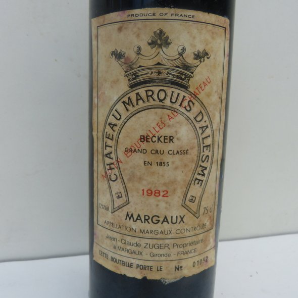 1982 Château MARQUIS d'ALESME - BECKER / 3rd Growth MARGAUX / NO RESERVE