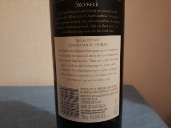 2004 Fox Creek Reserve Shiraz