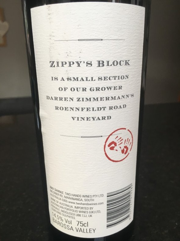 Two Hands Zippys Block Shiraz Single Vineyard 2007 (RP 93 pts)