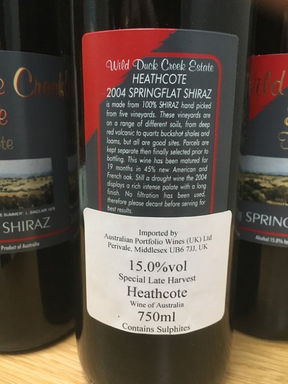 Wild Duck Creek Estate Heathcote Springflat Shiraz 2004 (RP 94 pts) - No Reserve