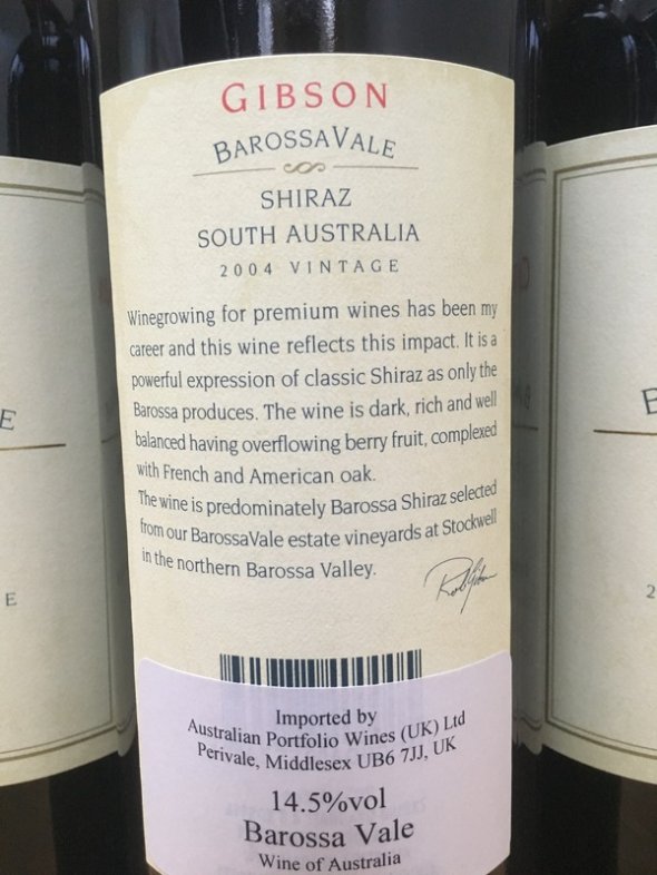 Gibson BarossaVale Shiraz 2004 (RP 92 pts) - No Reserve