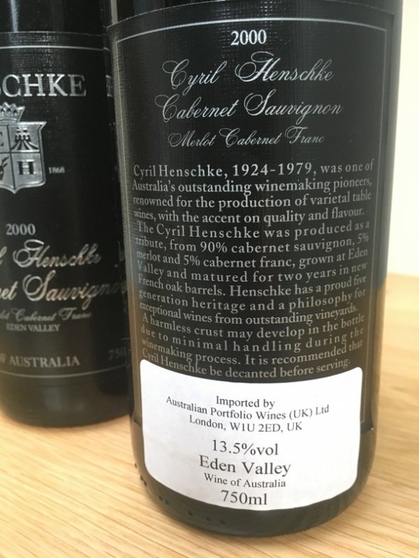 Henschke Cyril Henschke Cabernet Sauvignon 2000 (JH 95 pts)