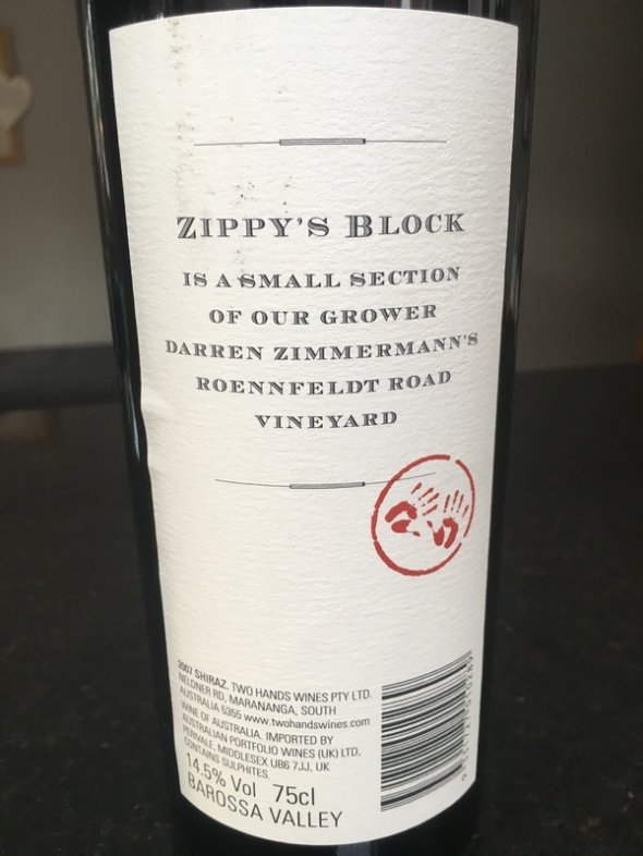 Two Hands Zippys Block Shiraz Single Vineyard 2007 (RP 93 pts)