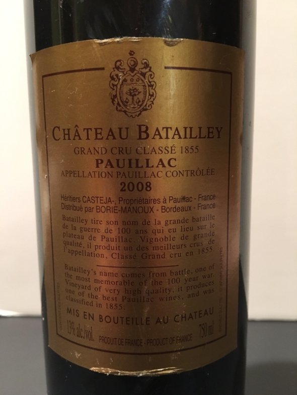 2008 Chateau Batailley Pauillac Grand Cru Classe. 91/100 (Wine Enthusiast)