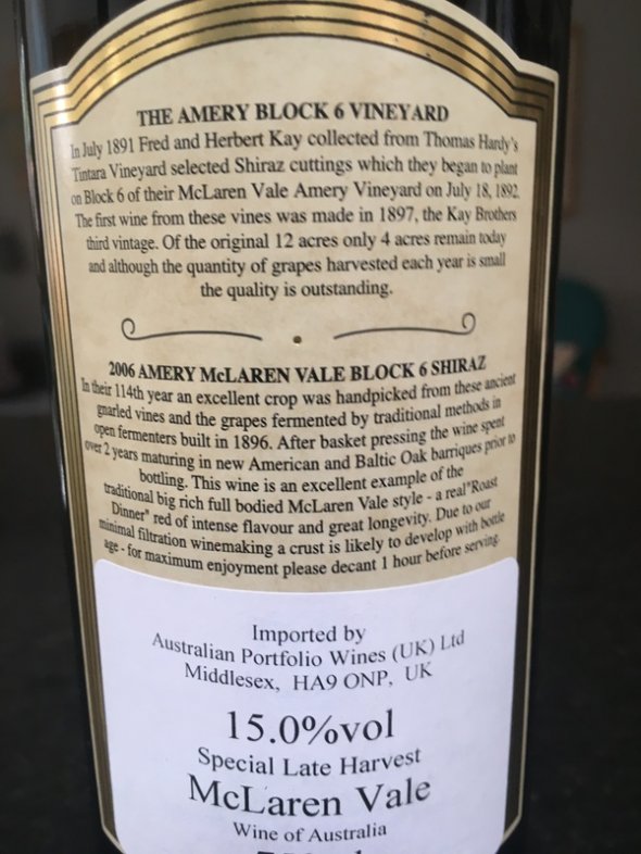 Kay Brothers Amery McLaren Vale Block 6 Shiraz 2006 & 2007