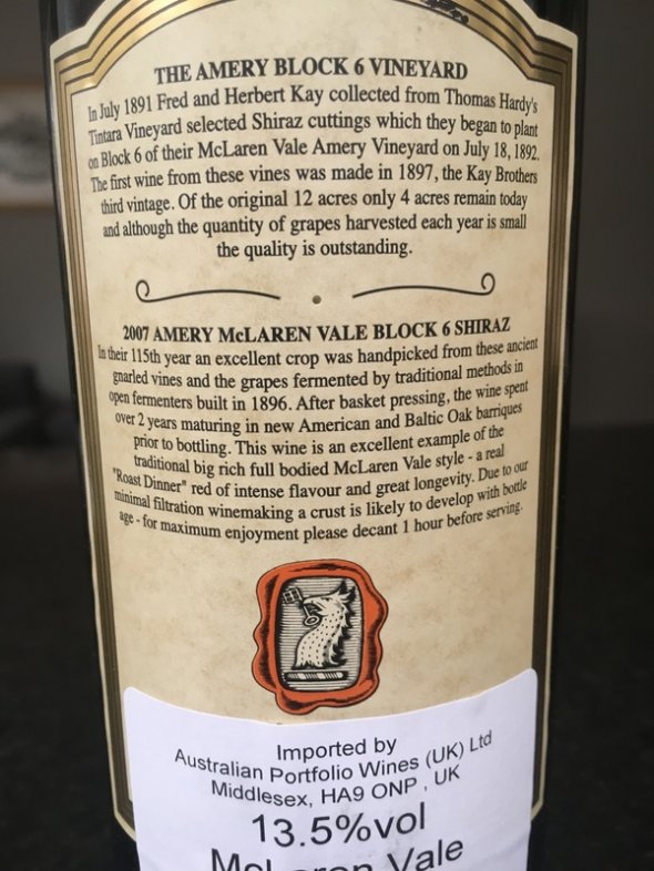 Kay Brothers Amery McLaren Vale Block 6 Shiraz 2006 & 2007