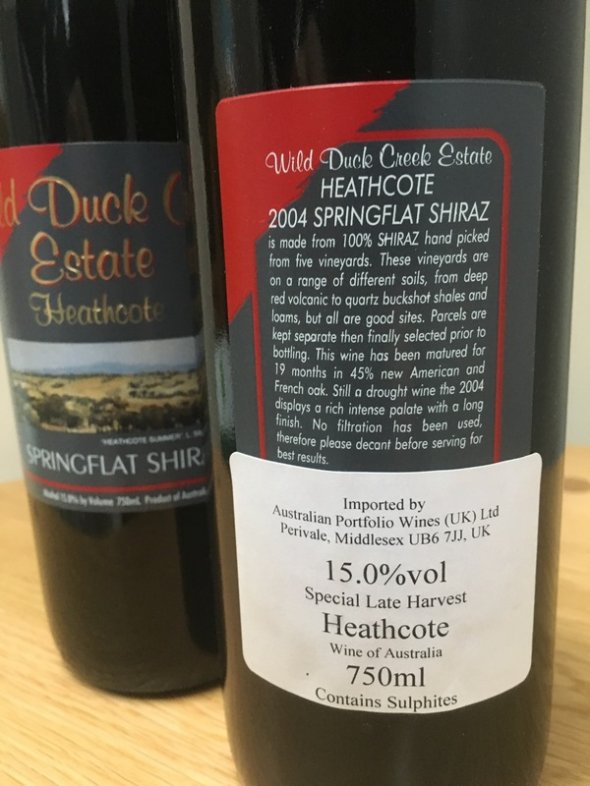 Wild Duck Creek Estate Heathcote Springflat Shiraz 2004 (RP 94 pts) - No Reserve