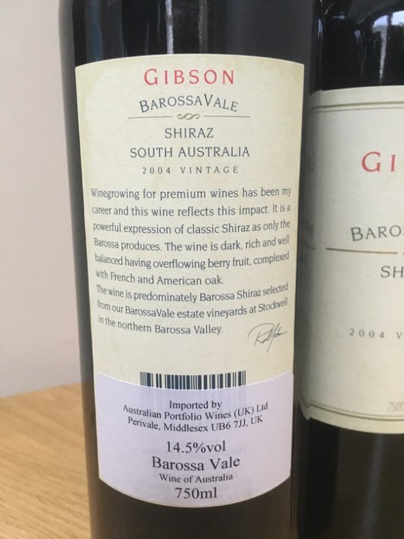 Gibson BarossaVale Shiraz 2004 (RP 92 pts) - No Reserve