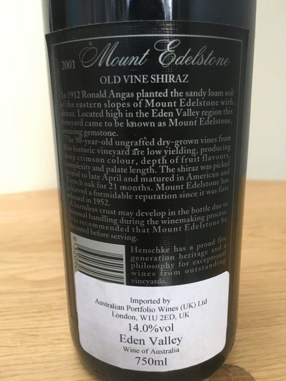 Henschke Mount Edelstone Shiraz 2001 (RP 95 pts)