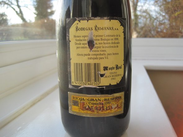 Monte Real Gran Reserva 1981 Bodegas Riojanas, Rioja (CT 93)