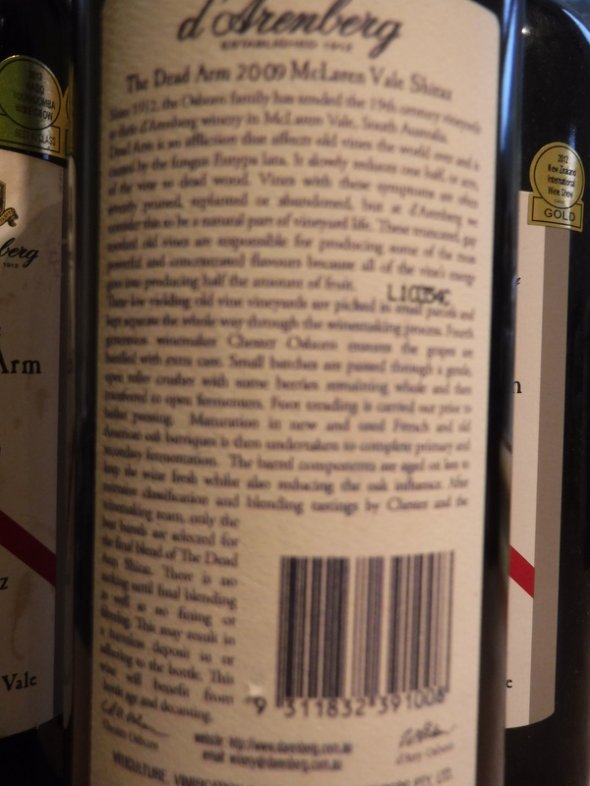 4 x 2009 Dead Arm Shiraz, D'Arenberg