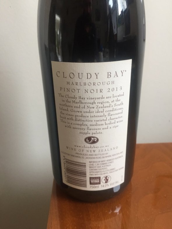 2013 Cloudy Bay Pinot Noir, New Zealand