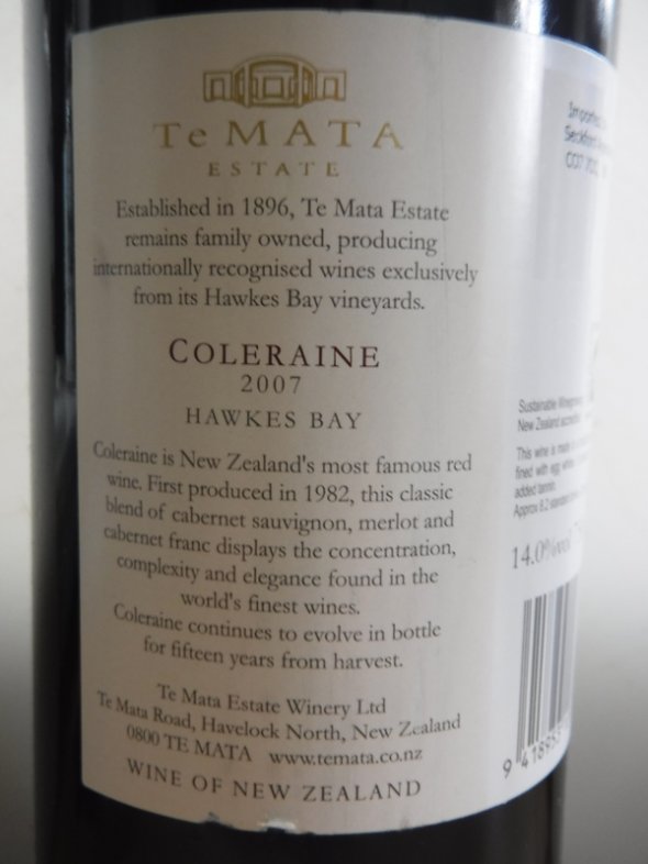 2007 Coleraine, Te Mata Estate