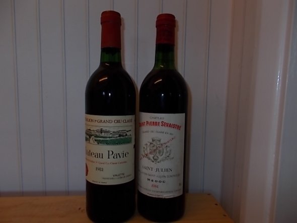 1981 CLARET. Chateaux Pavie (St.Emilion 1er Grand Cru Classe)...St.Pierre Sevaistre 4eme Cru Classe (St.Julien).  No Reserve