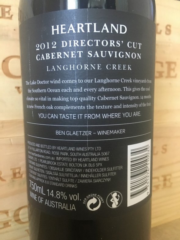 2012 Heartland Directors Cut Cabernet Sauvignon (JH 95 / RP 90) - No Reserve
