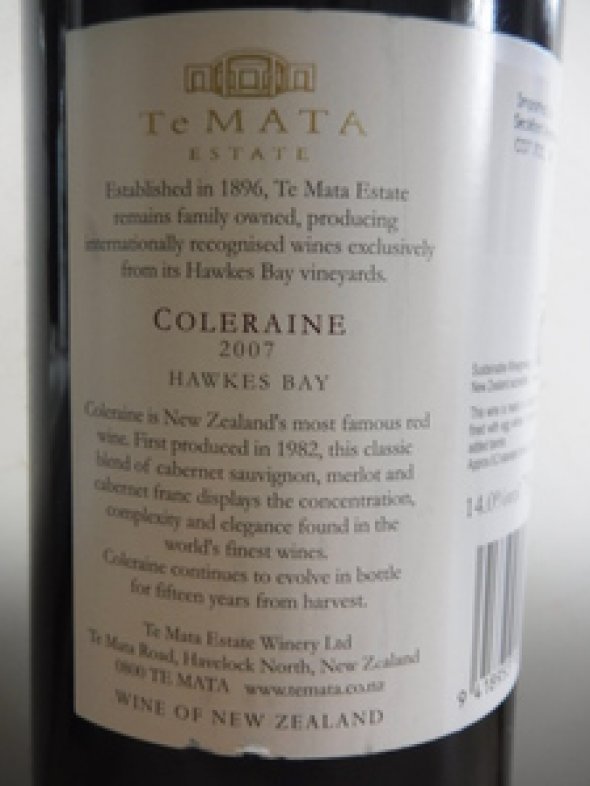 2007 Coleraine, Te Mata Estate