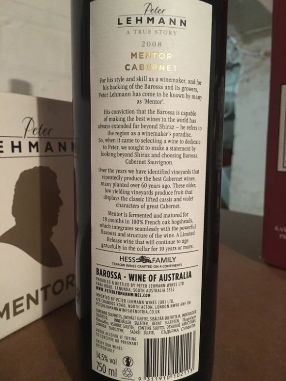 2008 Peter Lehmann Mentor Cabernet Sauvignon (JH 95 / JO 93)