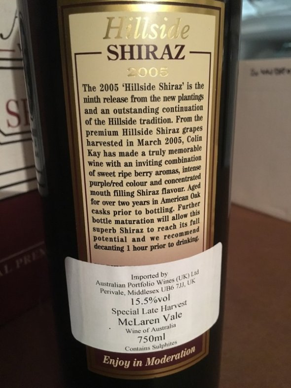 2005 Kay Brothers Amery Vineyards Hillside Shiraz (RP 93 pts) - No Reserve