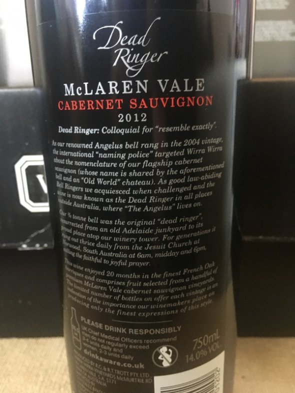 2012 Wirra Wirra Dead Ringer Cabernet Sauvignon (JH 96 / JO 94) - No Reserve