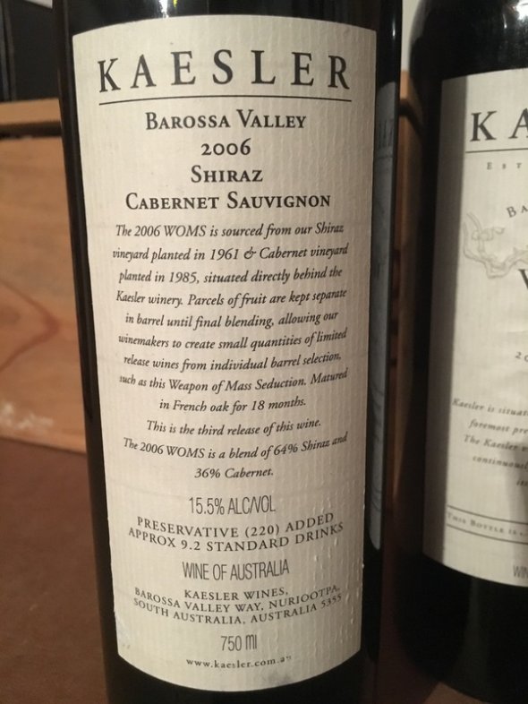 2006 Kaesler W.O.M.S Shiraz Cabernet x2 (RP 92 points)