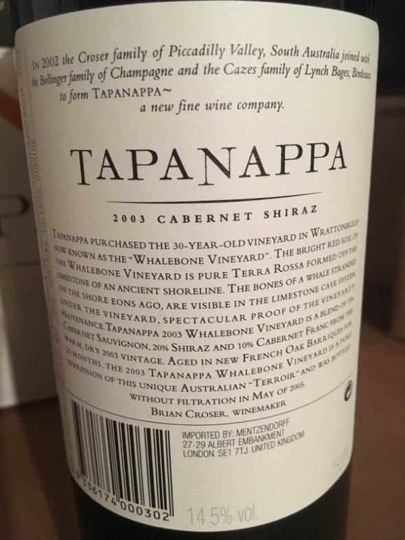 2003 Tapanappa Whalebone Vineyard Cabernet Shiraz x2 (JH 95 pts)