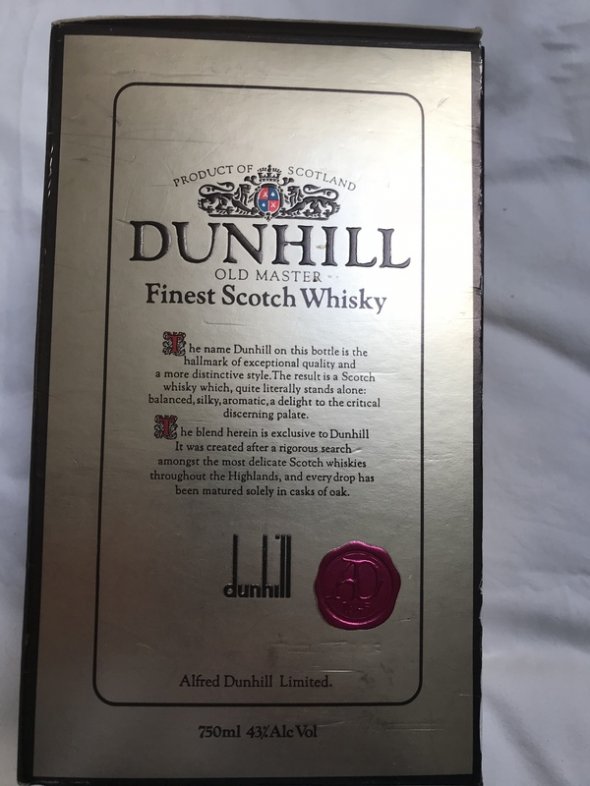 1970's Boxed Dunhill old masters Whisky - 43% - perfect bottle 