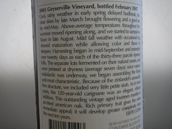 2005 Ridge "Geyserville" Zinfandel, California