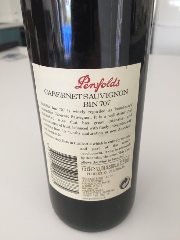 Penfolds Cabernet Sauvignon Bin 707 vintage 1997