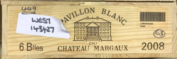 [January Lot 107] Pavillon Blanc du Chateau Margaux 2008 [6 bottles OWC]