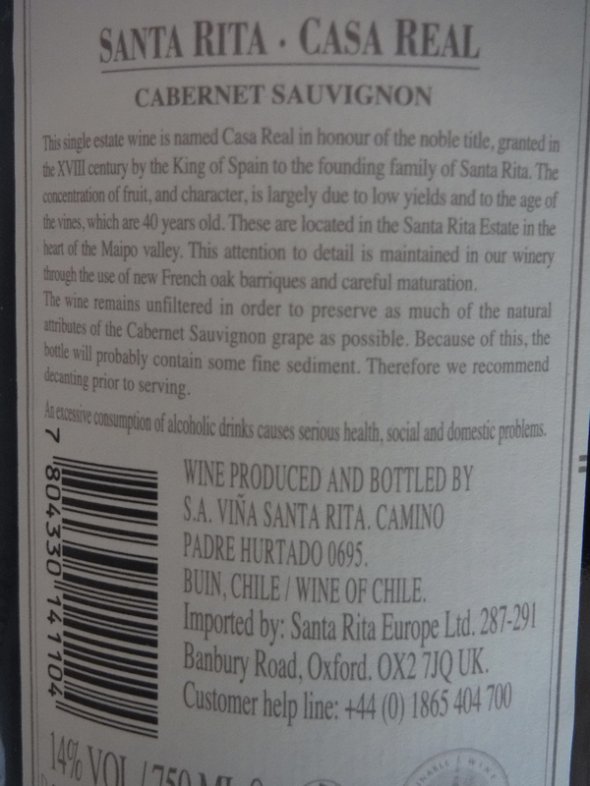 2 x 2012 Santa Rita Casa Real Cabernet Sauvignon, Maipo Valley, Chile