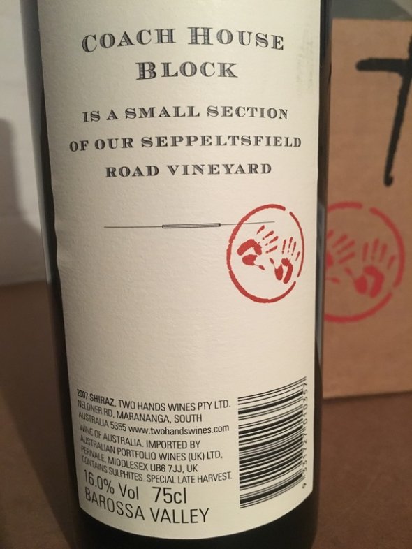 2007 Two Hands Coach House Block Shiraz Single Vineyard (RP 94 pts) - No Reserve