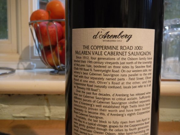 2002 Coppermine Road, Cabernet Sauvignon, D'Arenberg