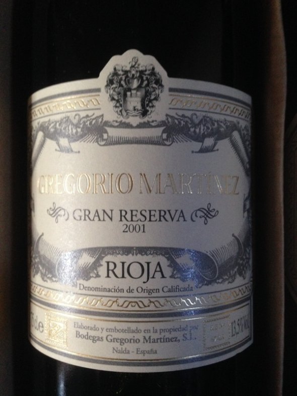 2001 Rioja Tinto Gran Reserva, Gregorio Mart&iacute;nez, Nalda, La Rioja Alta