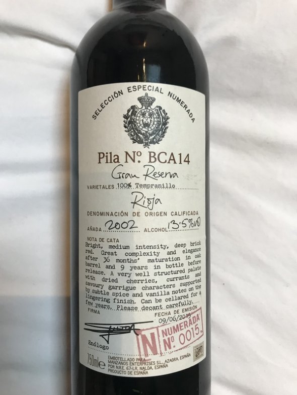 2002 Rioja - Gran Reserva - Pila No BCA14 - perfect bottle - Xmas !