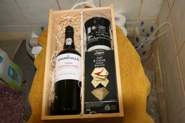 Curchills 1995 Vintage Port + Stilton Cheese + Cheese Biscuits in a Presentation Box