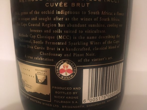 Mount Disa Cuvee Brut South African Sparkling  White Wine 1993
