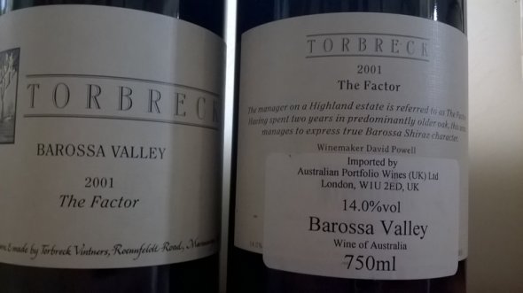 3 x 2001 Torbreck "The Factor" Shiraz, Barossa Valley, Australia 