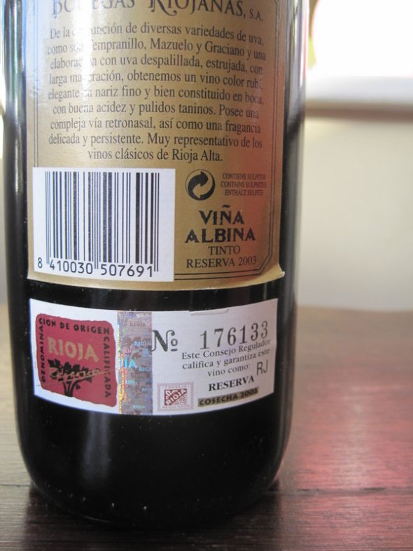 Vina Albina Reserva 2003 Bodegas Riojanas, Rioja
