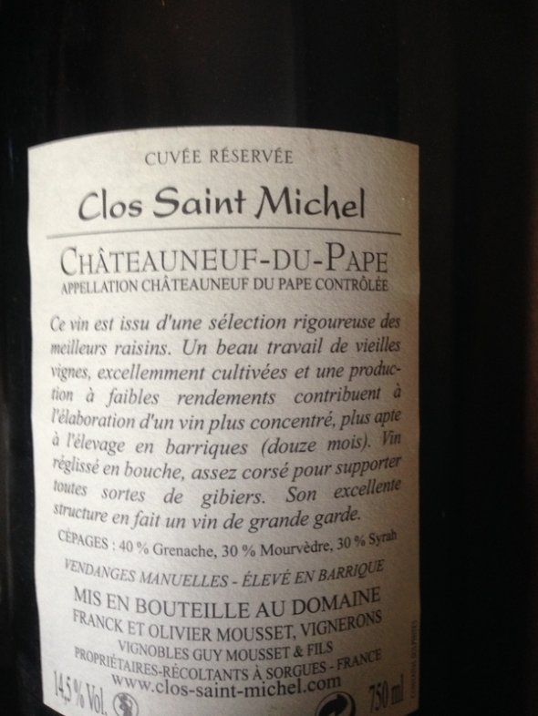 2001 Ch&acirc;teauneuf-Du-Pape Rouge Cuv&eacute;e Reserve, Clos Saint-Michel 