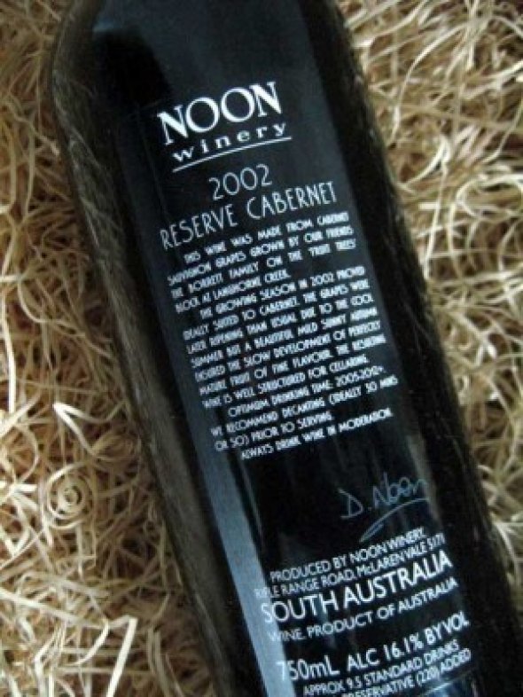 NOON RESERVE CABERNET 2002 RP 96 PTS W/S £63