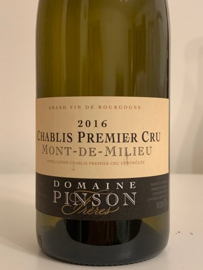 Chablis Premier Cru Mont de Milieu, Domaine Pinson, (pre-xmas via special delivery) DECANTER MAGAZINE 97 POINTS PLATINUM WORLD WINE AWARDS Vintage