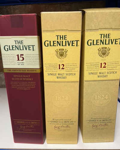 3 x boxed bottles of glenlivet 12/15 yrs old