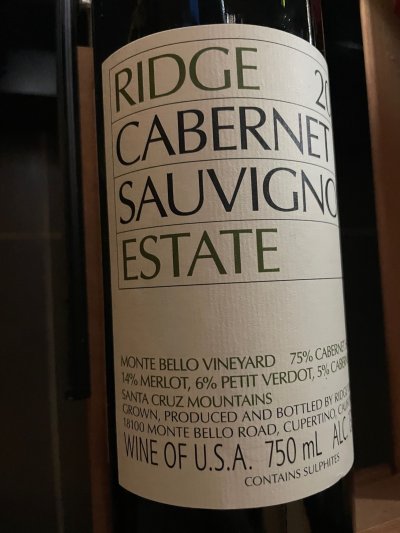 Ridge, Estate Cabernet Sauvignon, Santa Cruz Mountains
