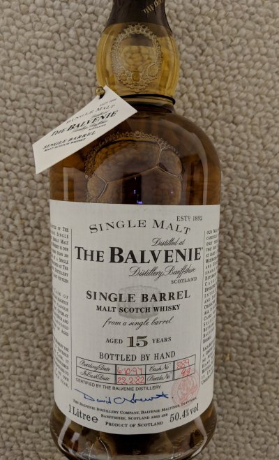 Balvenie Single Barrel whisky, Aged 15 years. In Cask Feb 1982, Bottled Oct 1997.  50.4%