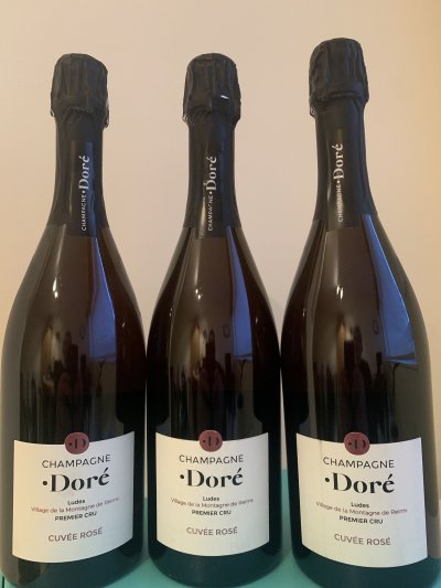 Champagne Rose Maison Dore from premier Cru Village Ludes, Montagne de Reims , NV, 3 Bottles Parcel 